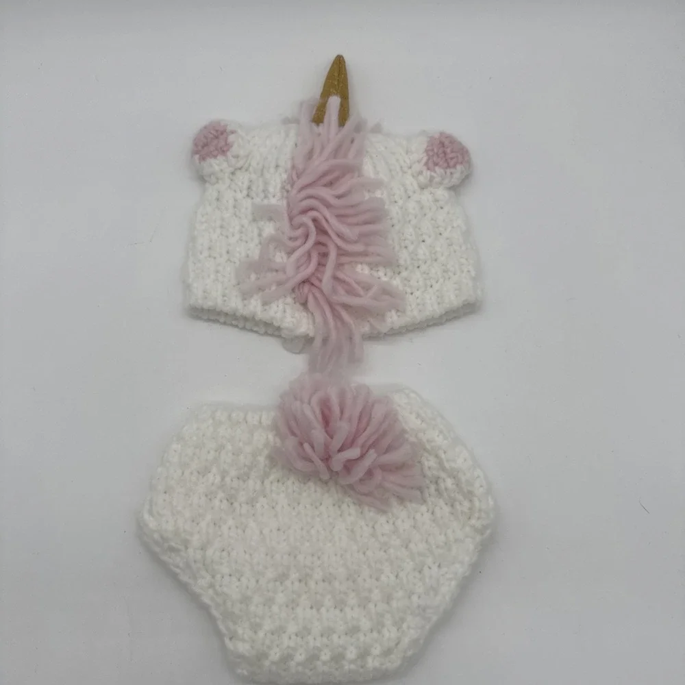 Newborn Baby Girls Crochet Unicorn Hat, Diaper Cover Costume Outfit Picture Prop